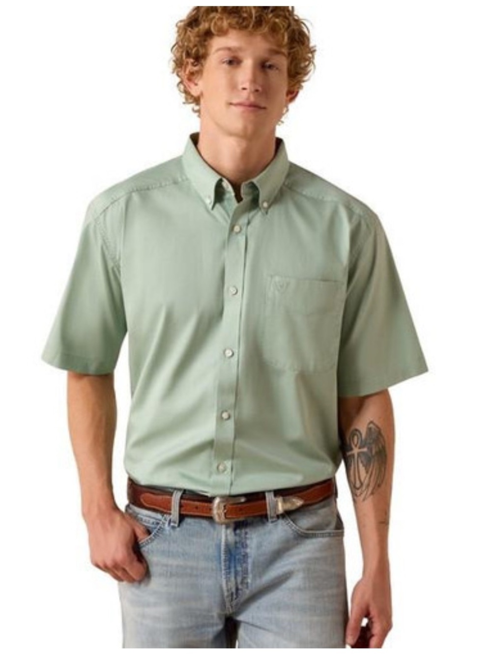Ariat Men's Silt Green lightweight Twill Short-Sleeve Button-Down Shirt